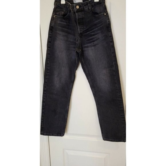 Zara High Waisted Jeans Regular Straight Boot Ankle Grey Black full 27 4 wide - Picture 5 of 6